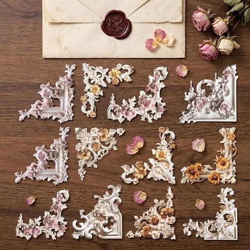 40pcs Vintage Frame Corners Scrapbook Paper, Non-Sticky Flower Embossed Decorative Photo Frame Border Papers, Retro Photo Border Embellishments for Scrapbook Album Decor Card Making in Kuwait