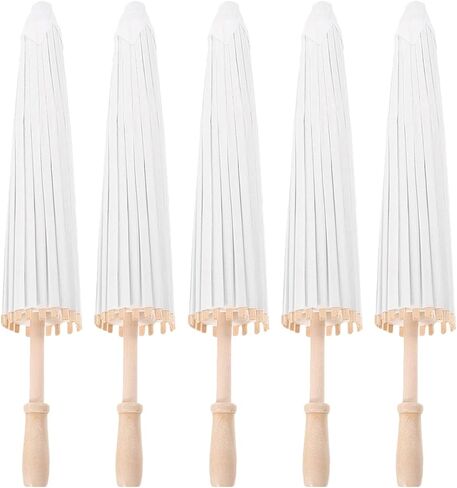Garneck 5pcs 23.6 Inch White Oiled Paper Umbrellas Traditional Chinese Paper Parasols for DIY Painting Wedding Decor Photo Props Party Crafts Dance Performance in Kuwait