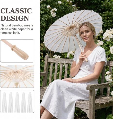 Garneck 5pcs 23.6 Inch White Oiled Paper Umbrellas Traditional Chinese Paper Parasols for DIY Painting Wedding Decor Photo Props Party Crafts Dance Performance in Kuwait
