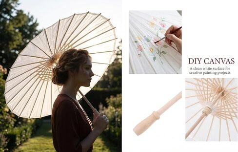 Garneck 5pcs 23.6 Inch White Oiled Paper Umbrellas Traditional Chinese Paper Parasols for DIY Painting Wedding Decor Photo Props Party Crafts Dance Performance in Kuwait