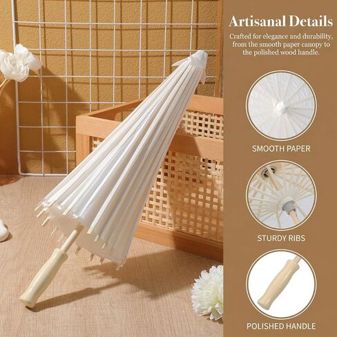 Garneck 5pcs 23.6 Inch White Oiled Paper Umbrellas Traditional Chinese Paper Parasols for DIY Painting Wedding Decor Photo Props Party Crafts Dance Performance in Kuwait