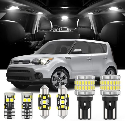 12 Pieces Interior LED Lights Kit + Back Up Reverse Lights for Kia Soul 2010-2024 White 6000K LED Interior Bulbs Replacement Package + License Plate Lights, Install Tool in Kuwait