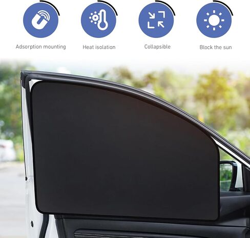 4 PCS Car Side Window Sun Shade, Sunproof Heat Insulation Front Rear Window Shades, Opaque Privacy Protection Cover, Universal for Most Vehicles (Black) in Saudi Arabia