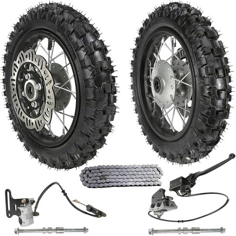 2.50-10 3.00-10 Front & Rear Wheels Rims Tires, Assembly Front Rear Tire Rim Wheel with Chain for CRF50 XR50 Dirt Bike Pit Bike in Kuwait