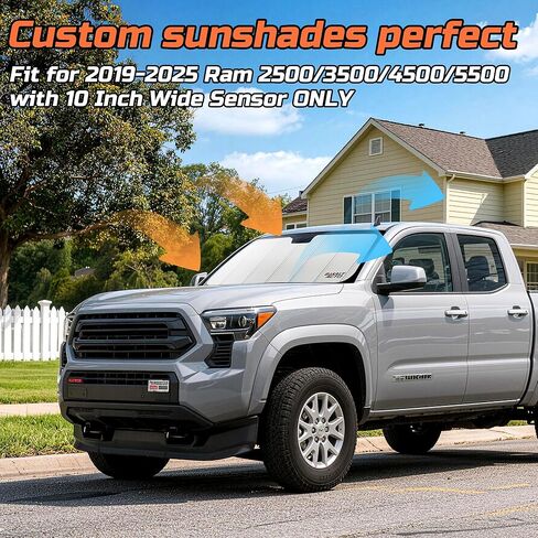 Windshield Sun Shade Compatible for 2019-2025 Ram 2500/3500/4500/5500 10 Inch Wide Sensor Front Upgraded 6 Layers Accordion-Folding Front Sun Visor with Storage Bag in Saudi Arabia