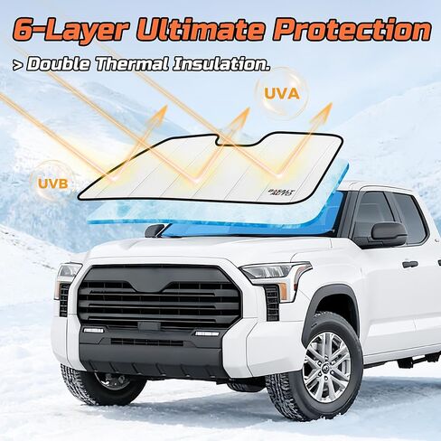 Windshield Sun Shade Compatible for 2019-2025 Ram 2500/3500/4500/5500 10 Inch Wide Sensor Front Upgraded 6 Layers Accordion-Folding Front Sun Visor with Storage Bag in Saudi Arabia