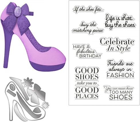 High Heel Metal Cutting Dies Match Shoes Words Phrase Transparent Silicone Seal Stamps Sets for Card Making DIY Scrapbooking Paper Crafting Arts Crafts Good Shoes Alphabets Clear Stamping Stamps in Kuwait
