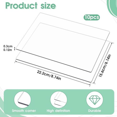 10Pcs 3mm Thickness Transparent Acrylic Cutting Pads, 8.7 x 6.1 Inch Standard Cutting Pads for Die Cuttings Machine, Clear Cuttings Plate for Embossing Crafting in Kuwait