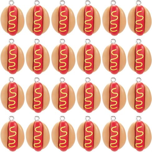 SUNNYCLUE 60Pcs Hot Dog Charm Fast Food Resin Charms Bulk Flat Back 3D Imitation Foods Hotdog Shaped Small Pendants with Silver Iron Loop for Jewelry Making Bracelets Keychain DIY Crafts Supplies in Kuwait