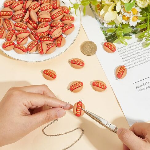 SUNNYCLUE 60Pcs Hot Dog Charm Fast Food Resin Charms Bulk Flat Back 3D Imitation Foods Hotdog Shaped Small Pendants with Silver Iron Loop for Jewelry Making Bracelets Keychain DIY Crafts Supplies in Kuwait