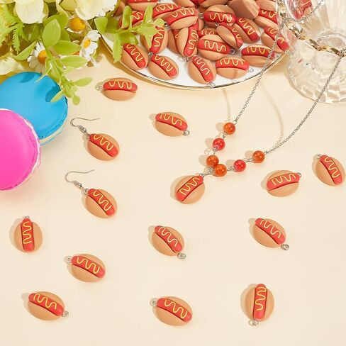 SUNNYCLUE 60Pcs Hot Dog Charm Fast Food Resin Charms Bulk Flat Back 3D Imitation Foods Hotdog Shaped Small Pendants with Silver Iron Loop for Jewelry Making Bracelets Keychain DIY Crafts Supplies in Kuwait