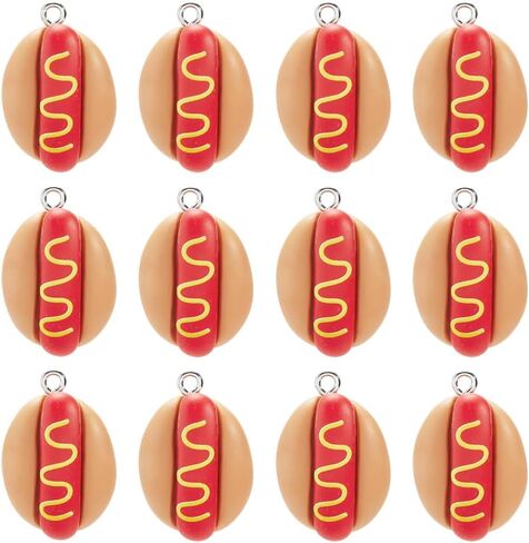 SUNNYCLUE 60Pcs Hot Dog Charm Fast Food Resin Charms Bulk Flat Back 3D Imitation Foods Hotdog Shaped Small Pendants with Silver Iron Loop for Jewelry Making Bracelets Keychain DIY Crafts Supplies in Kuwait