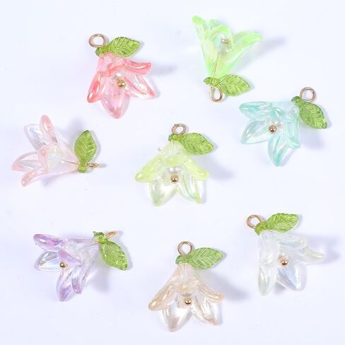 Mabor 32Pcs Flower Charms for Jewelry Making Lily of the Valley Pendants Aesthetic Floral Plastic Dangle Charms for DIY Crafts Necklace Earring Jewelry Making Decoration, Colored in Kuwait