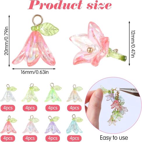 Mabor 32Pcs Flower Charms for Jewelry Making Lily of the Valley Pendants Aesthetic Floral Plastic Dangle Charms for DIY Crafts Necklace Earring Jewelry Making Decoration, Colored in Kuwait