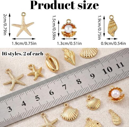 32 Pcs Summer Beach Charms for Jewelry Making, Starfish Conch Sea Shell Pendants DIY Charms Sea Necklace Pendant for Women Jewelry for DIY Bracelet Necklace Earrings Making Crafting in Saudi Arabia