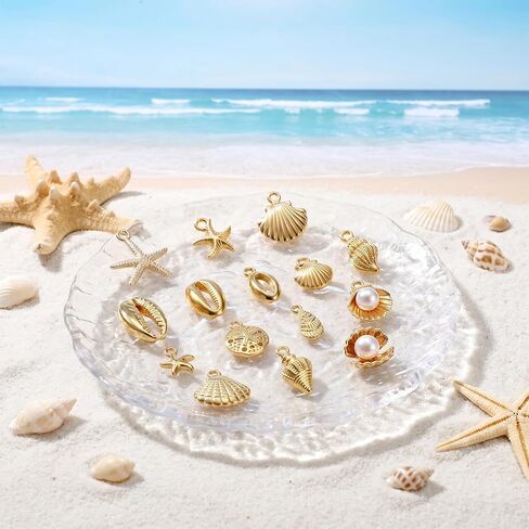 32 Pcs Summer Beach Charms for Jewelry Making, Starfish Conch Sea Shell Pendants DIY Charms Sea Necklace Pendant for Women Jewelry for DIY Bracelet Necklace Earrings Making Crafting in Saudi Arabia