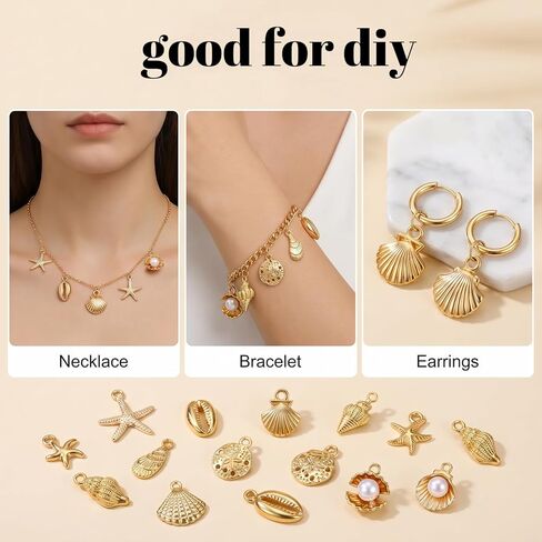 32 Pcs Summer Beach Charms for Jewelry Making, Starfish Conch Sea Shell Pendants DIY Charms Sea Necklace Pendant for Women Jewelry for DIY Bracelet Necklace Earrings Making Crafting in Saudi Arabia