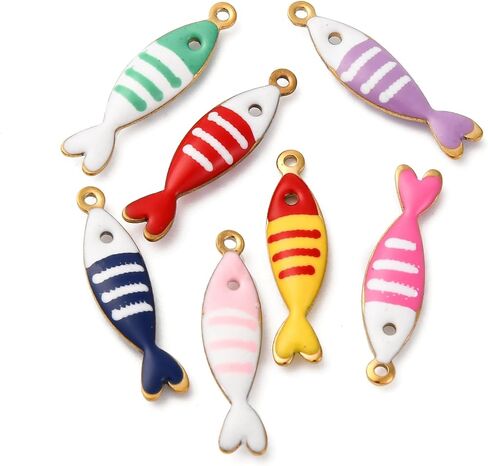 5Pcs Golden Stainless Steel Enamel Fish Charms Marine Animal Enamel Ocean Pendants for Bracelets Necklace Earrings DIY Crafting 18.5x4.5x2.5mm in Kuwait