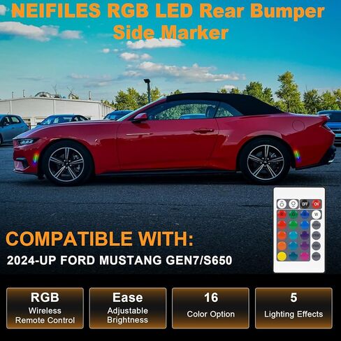 RGB LED Side Marker Lights Compatible with 2024-2025 Ford Mustang Gen7/S650, Assembly Front & Rear Smoked Lens Fender Bumper Lamps, Pack of 4 in Kuwait