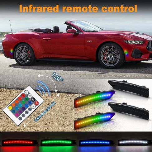 RGB LED Side Marker Lights Compatible with 2024-2025 Ford Mustang Gen7/S650, Assembly Front & Rear Smoked Lens Fender Bumper Lamps, Pack of 4 in Kuwait