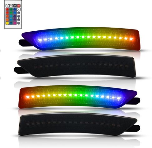 RGB LED Side Marker Lights Compatible with 2024-2025 Ford Mustang Gen7/S650, Assembly Front & Rear Smoked Lens Fender Bumper Lamps, Pack of 4 in Kuwait