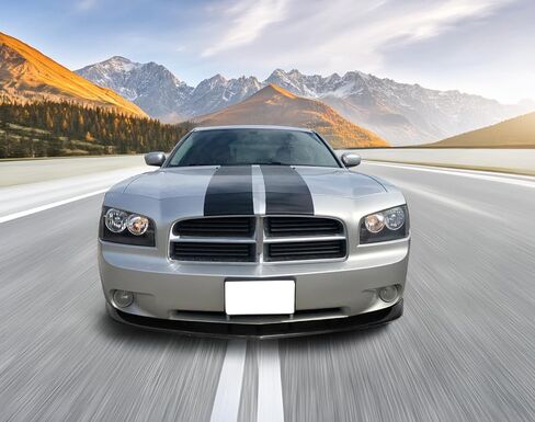 IKON MOTORSPORTS Front Bumper Lip Compatible With 2006-2010 Dodge Charger, IKON V2 Style Unpainted Black PU Front Lip Splitter Valance Chin Lip in Kuwait