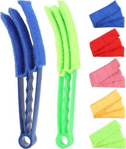 Window Blind Cleaner Duster Brush, 2 Pack Air Vent Cleaner Brush with 5 Reusable Microfiber Sleeves, Multi-Purpose Cleaning Tool for Venetian Blinds, Air Conditioner Vents, Household Cleaning Tool in Saudi Arabia