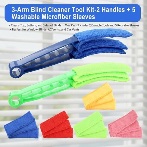 Window Blind Cleaner Duster Brush, 2 Pack Air Vent Cleaner Brush with 5 Reusable Microfiber Sleeves, Multi-Purpose Cleaning Tool for Venetian Blinds, Air Conditioner Vents, Household Cleaning Tool in Saudi Arabia