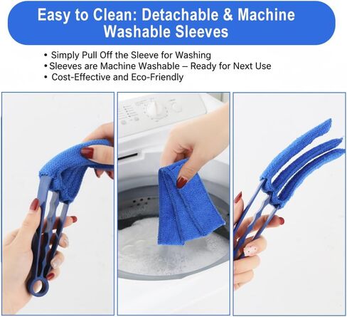 Window Blind Cleaner Duster Brush, 2 Pack Air Vent Cleaner Brush with 5 Reusable Microfiber Sleeves, Multi-Purpose Cleaning Tool for Venetian Blinds, Air Conditioner Vents, Household Cleaning Tool in Saudi Arabia