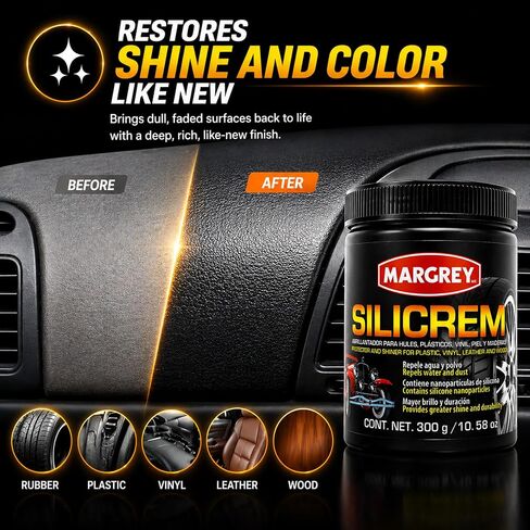 Silicrem Plastic & Vinyl Restorer 300g – Shine and Protection for Rubber, Plastic, Leather and Wood | Abrillantador para Hules y Vinil | UV Protector Water Repellent Car Interior Dressing in Saudi Arabia