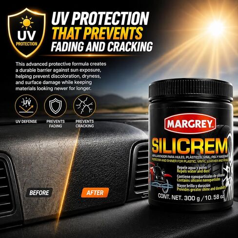 Silicrem Plastic & Vinyl Restorer 300g – Shine and Protection for Rubber, Plastic, Leather and Wood | Abrillantador para Hules y Vinil | UV Protector Water Repellent Car Interior Dressing in Saudi Arabia
