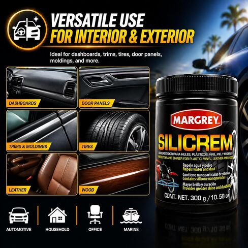 Silicrem Plastic & Vinyl Restorer 300g – Shine and Protection for Rubber, Plastic, Leather and Wood | Abrillantador para Hules y Vinil | UV Protector Water Repellent Car Interior Dressing in Saudi Arabia