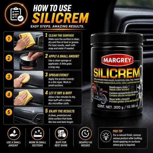 Silicrem Plastic & Vinyl Restorer 300g – Shine and Protection for Rubber, Plastic, Leather and Wood | Abrillantador para Hules y Vinil | UV Protector Water Repellent Car Interior Dressing in Saudi Arabia
