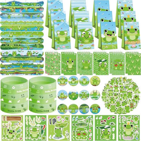 KEFAN Frog Party Favor Supplies including Cartoon Frog Theme Gift Bags, Wristbands, Stickers, Badge, for Frog Theme Kids Birthday Party Gift in Saudi Arabia