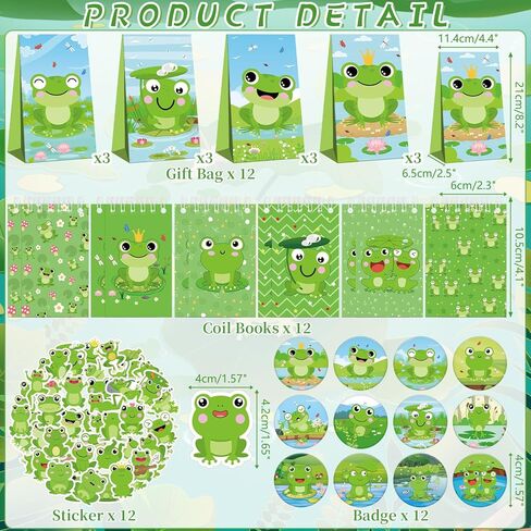 KEFAN Frog Party Favor Supplies including Cartoon Frog Theme Gift Bags, Wristbands, Stickers, Badge, for Frog Theme Kids Birthday Party Gift in Saudi Arabia