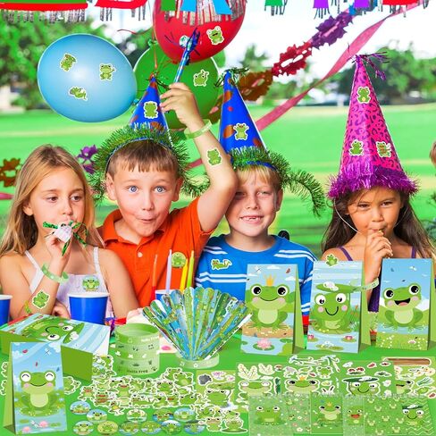 KEFAN Frog Party Favor Supplies including Cartoon Frog Theme Gift Bags, Wristbands, Stickers, Badge, for Frog Theme Kids Birthday Party Gift in Saudi Arabia