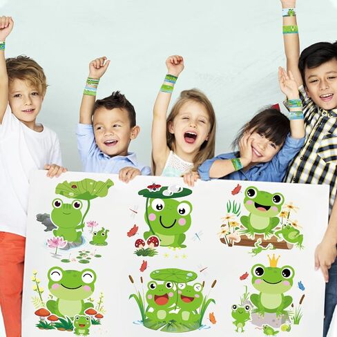 KEFAN Frog Party Favor Supplies including Cartoon Frog Theme Gift Bags, Wristbands, Stickers, Badge, for Frog Theme Kids Birthday Party Gift in Saudi Arabia