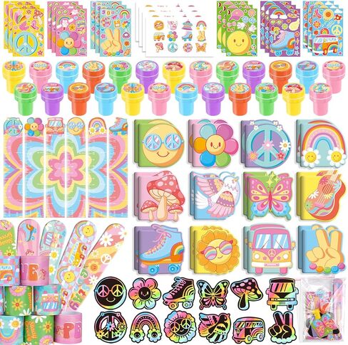 BenLouis 96 Pcs Hippie Boho Party Favors Groovy School Stationery Bulk for Kids Classroom Retro Flowers Birthday Gift Candy Goodie Bag Fillers Daisy Decor Pinata Prize Activity Supplies in Kuwait