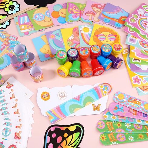 BenLouis 96 Pcs Hippie Boho Party Favors Groovy School Stationery Bulk for Kids Classroom Retro Flowers Birthday Gift Candy Goodie Bag Fillers Daisy Decor Pinata Prize Activity Supplies in Kuwait