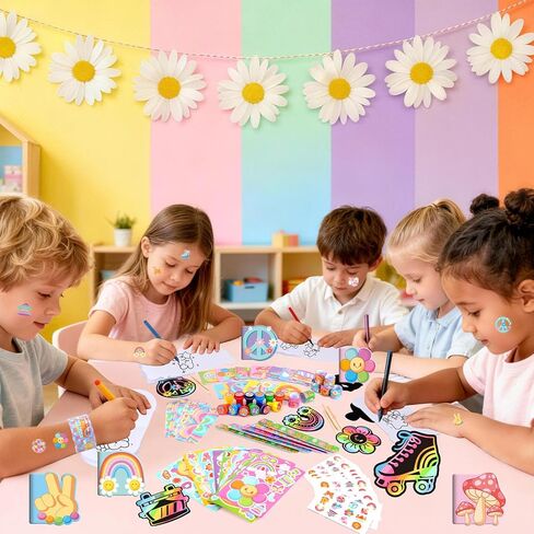 BenLouis 96 Pcs Hippie Boho Party Favors Groovy School Stationery Bulk for Kids Classroom Retro Flowers Birthday Gift Candy Goodie Bag Fillers Daisy Decor Pinata Prize Activity Supplies in Kuwait