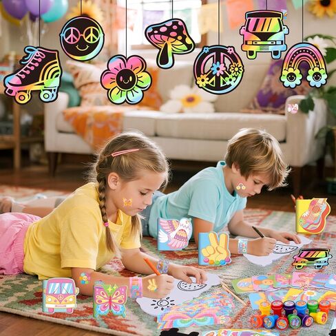 BenLouis 96 Pcs Hippie Boho Party Favors Groovy School Stationery Bulk for Kids Classroom Retro Flowers Birthday Gift Candy Goodie Bag Fillers Daisy Decor Pinata Prize Activity Supplies in Kuwait