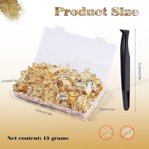 FLOYEUML 15g Gold Flakes Set with Storage Box and Precision Tweezers, Shiny Metallic Foil Flakes for Resin Art, Nail Art, Epoxy Crafts, Painting, Gilding and DIY Decor Projects in Kuwait