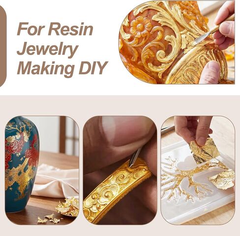FLOYEUML 15g Gold Flakes Set with Storage Box and Precision Tweezers, Shiny Metallic Foil Flakes for Resin Art, Nail Art, Epoxy Crafts, Painting, Gilding and DIY Decor Projects in Kuwait