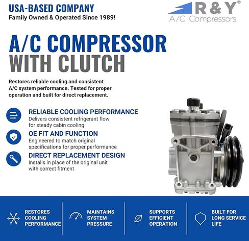 RYC New AC Compressor and A/C Clutch RYC-York-2PK (2-Groove, 12 Volt Coil) Replaces ET210L-25073C, ET210L-21887C, ET210-25007C, ET210-25053C, ET210L-25248C, ET210L-25407C in Kuwait