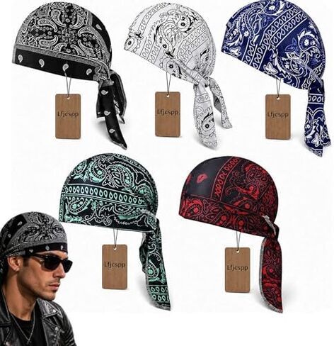 2026 Elastic Cycling Sports Cap Men Women,Paisley Cooling Headscarf Cap Set,Beanie Motorcycle Pirate Wrap Helmet in Kuwait