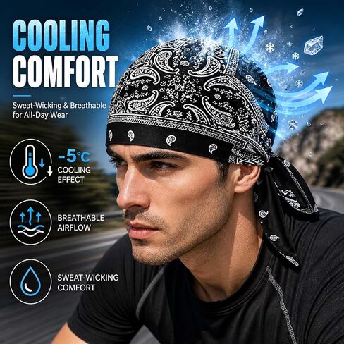 2026 Elastic Cycling Sports Cap Men Women,Paisley Cooling Headscarf Cap Set,Beanie Motorcycle Pirate Wrap Helmet in Kuwait