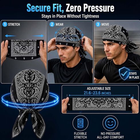 2026 Elastic Cycling Sports Cap Men Women,Paisley Cooling Headscarf Cap Set,Beanie Motorcycle Pirate Wrap Helmet in Kuwait
