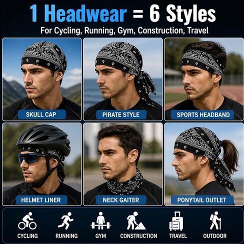 2026 Elastic Cycling Sports Cap Men Women,Paisley Cooling Headscarf Cap Set,Beanie Motorcycle Pirate Wrap Helmet in Kuwait