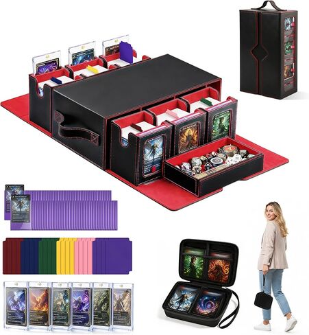 7-in-1 Commander Deck Box with Battle Case, 6-Deck Modular Card Storage Vault for MTG, Holds 600+ Double-Sleeved Cards, 35PT Magnetic Card Holders & 24 Dividers for TCG Game Night & Tournament in Saudi Arabia