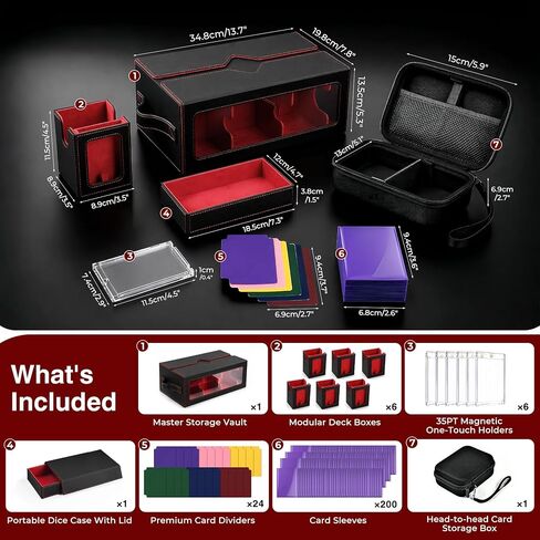 7-in-1 Commander Deck Box with Battle Case, 6-Deck Modular Card Storage Vault for MTG, Holds 600+ Double-Sleeved Cards, 35PT Magnetic Card Holders & 24 Dividers for TCG Game Night & Tournament in Saudi Arabia